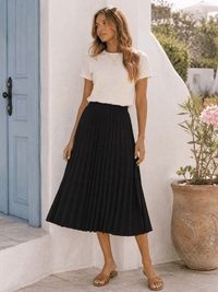 *****************WOMEN'S ELASTIC WAIST PLEATED FIT & FLARE MIDI SKIRT