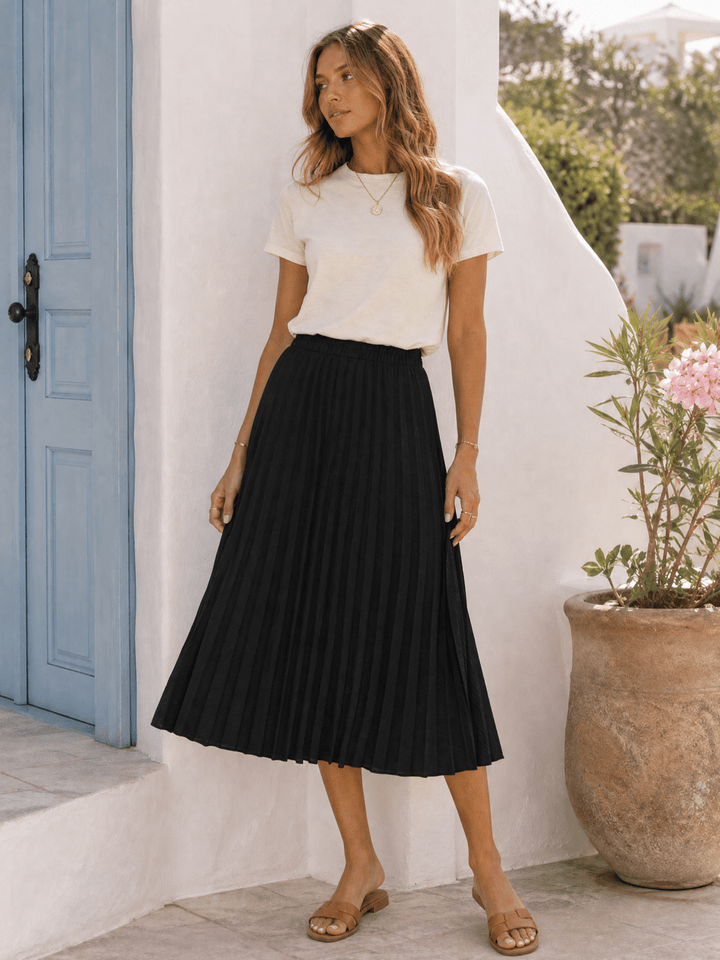*****************WOMEN'S ELASTIC WAIST PLEATED FIT & FLARE MIDI SKIRT