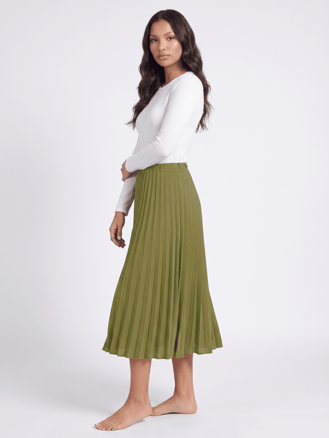 *****************WOMEN'S ELASTIC WAIST PLEATED FIT & FLARE MIDI SKIRT