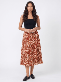 WOMEN'S ELASTIC WAIST FRONT POCKETS FLORAL MIDI SKIRT