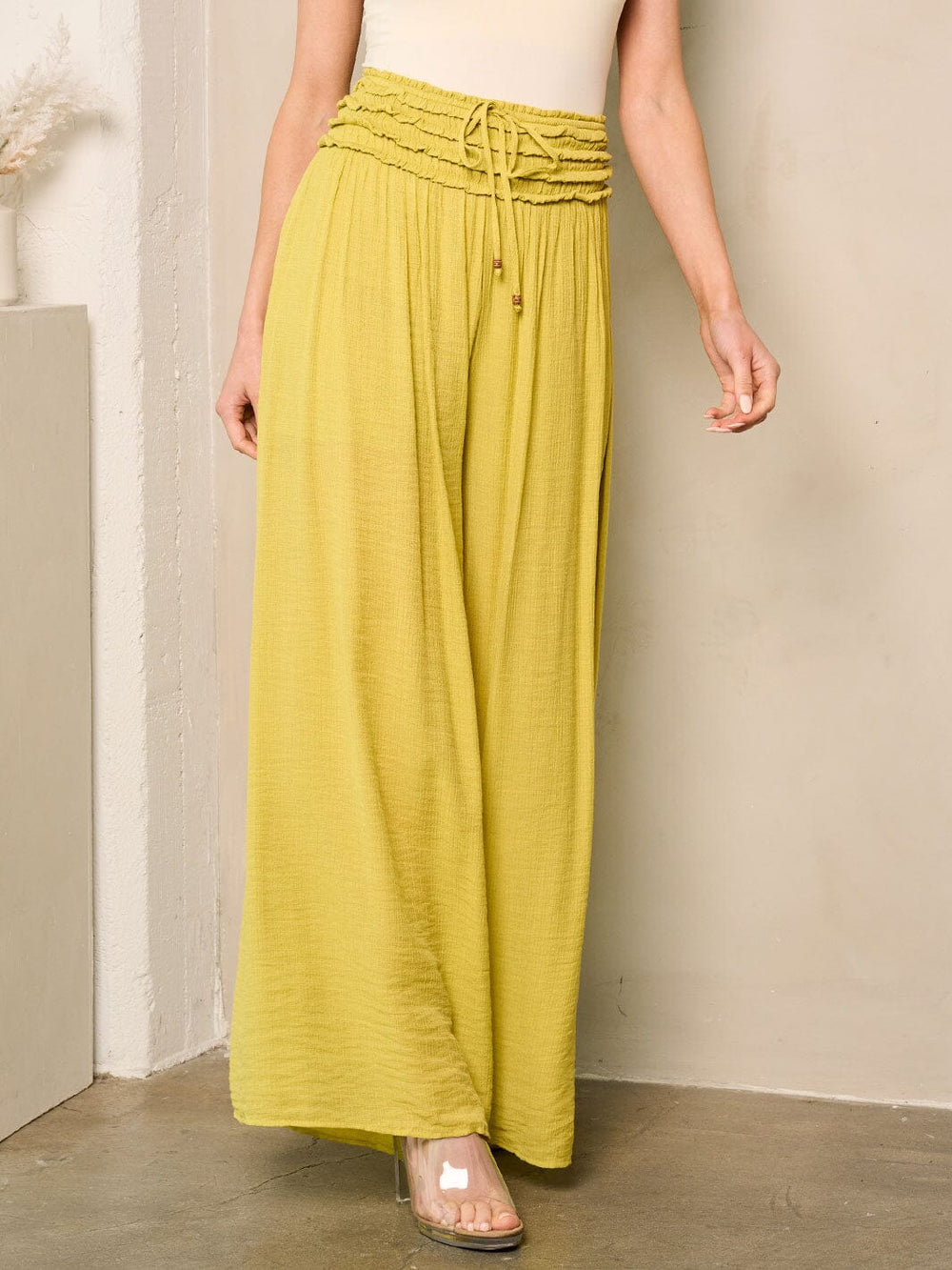 WOMEN'S ELASTIC RUFFLE WAIST BELL BOTTOMS PANTS