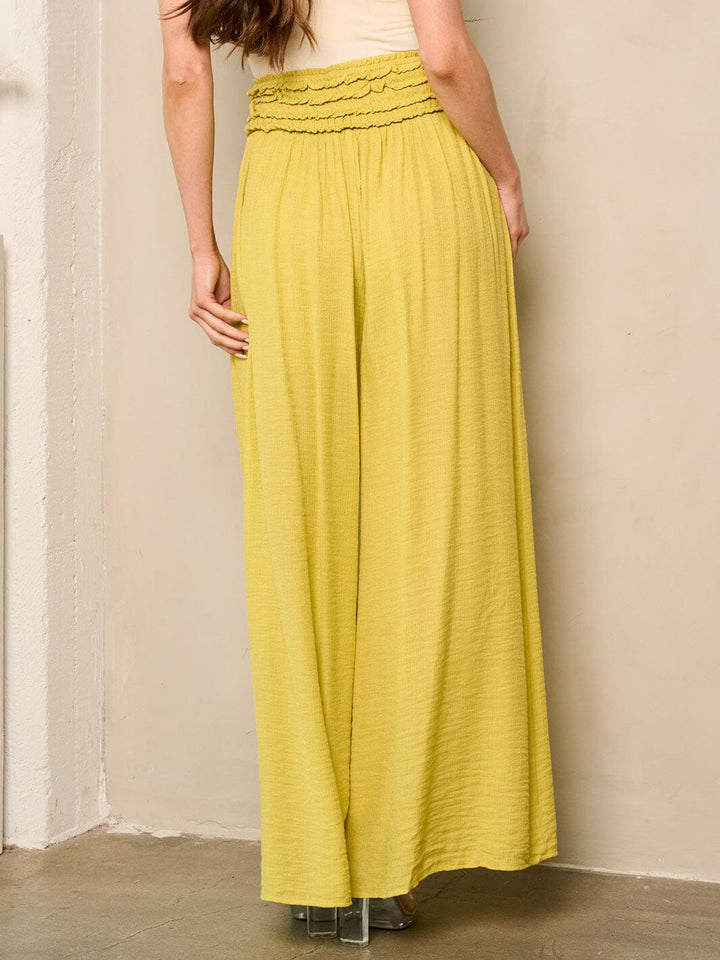 WOMEN'S ELASTIC RUFFLE WAIST BELL BOTTOMS PANTS