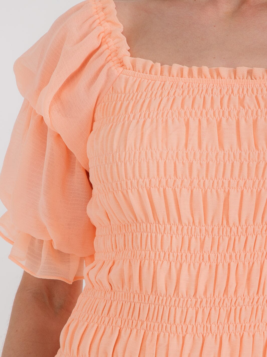 WOMEN'S SHORT PUFF SLEEVE SMOCK BODYCON MINI DRESS