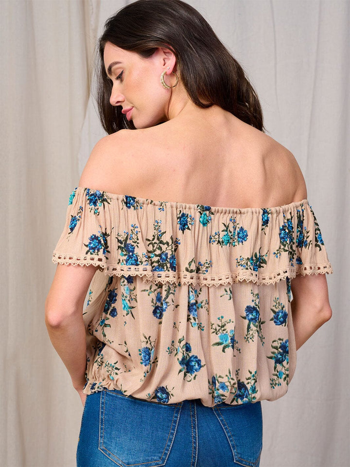 WOMEN'S OFF SHOULDER RUFFLE FLORAL TOP