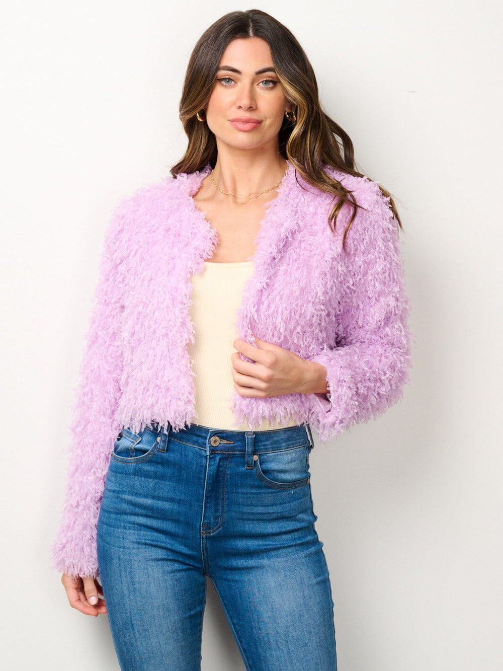 WOMEN'S LONG SLEEVE OPEN FRONT FUZZY BLAZER