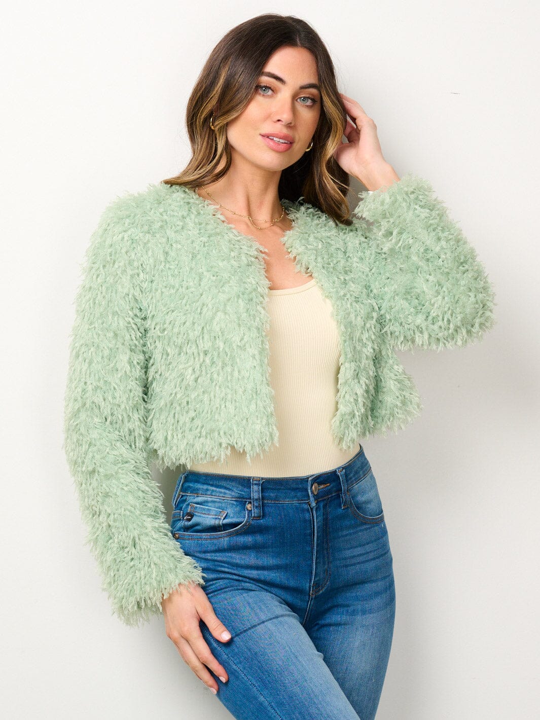 WOMEN'S LONG SLEEVE OPEN FRONT FUZZY BLAZER