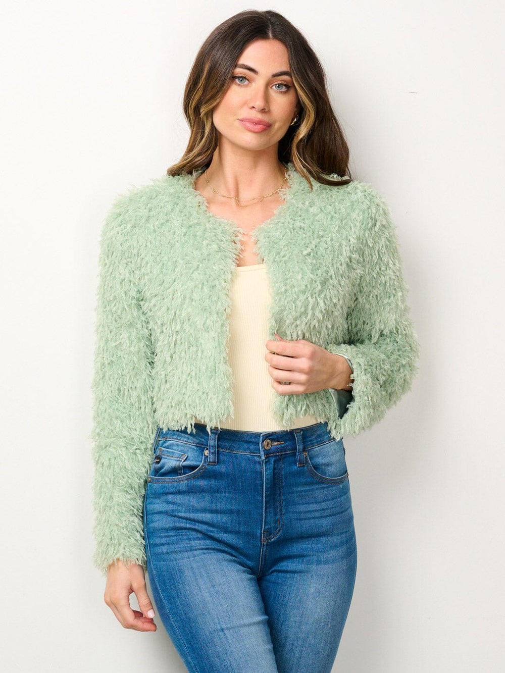 WOMEN'S LONG SLEEVE OPEN FRONT FUZZY BLAZER