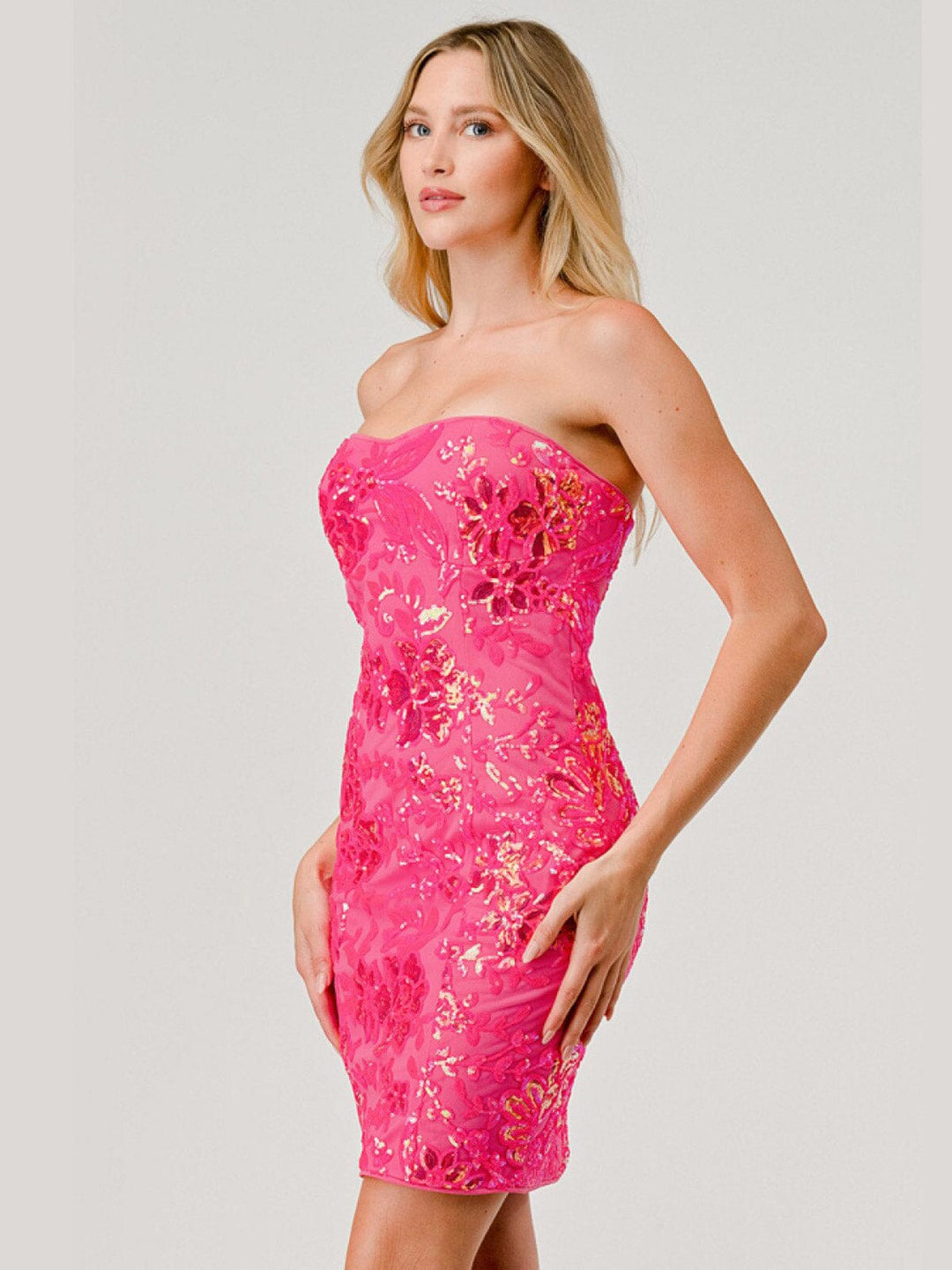 WOMEN'S SLEEVELESS BODYCON SEQUINS FLORAL MINI DRESS