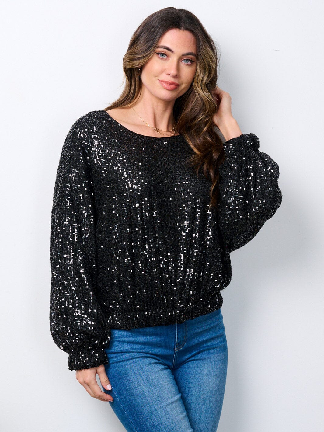 WOMEN'S LONG SLEEVE SEQUINS BLOUSE TOP