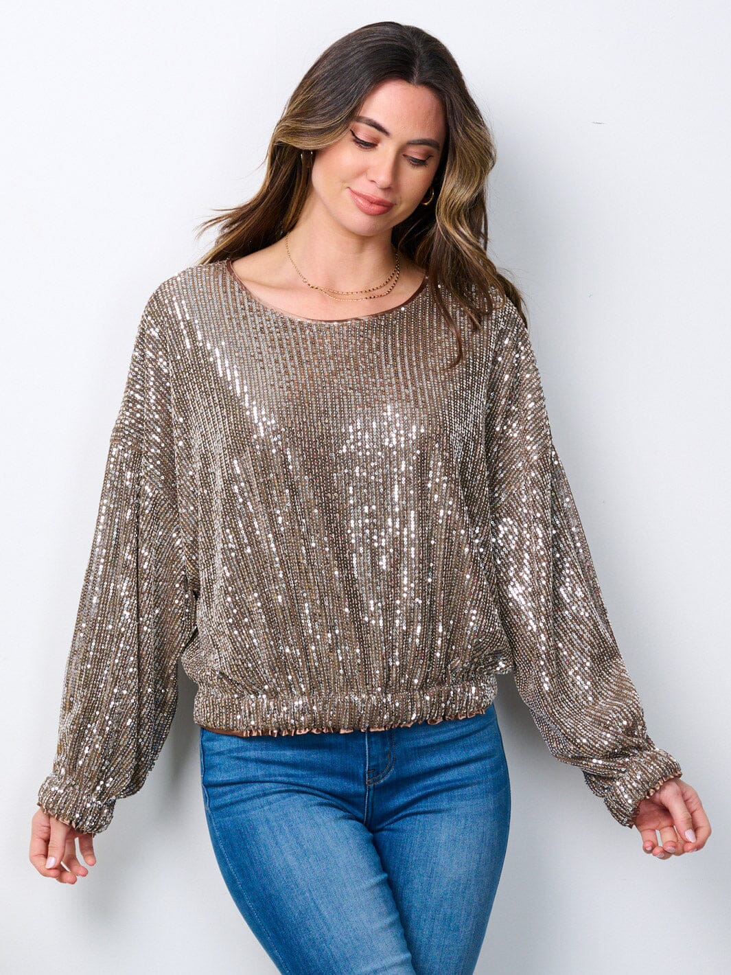 WOMEN'S LONG SLEEVE SEQUINS BLOUSE TOP