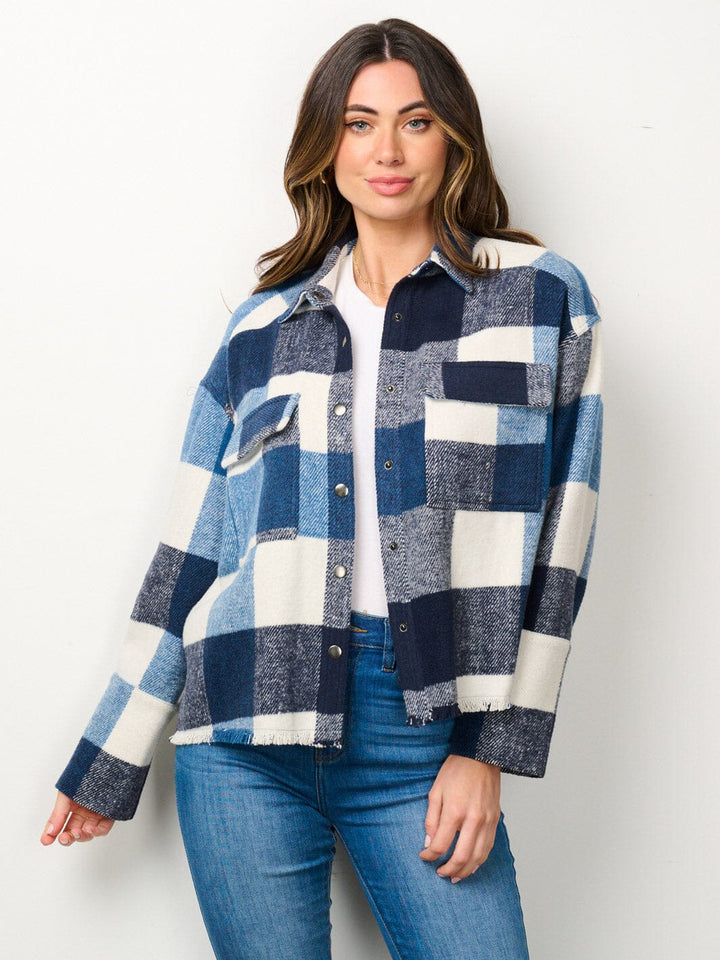 WOMEN'S LONG SLEEVE BUTTON CLOSURE PLAID JACKET