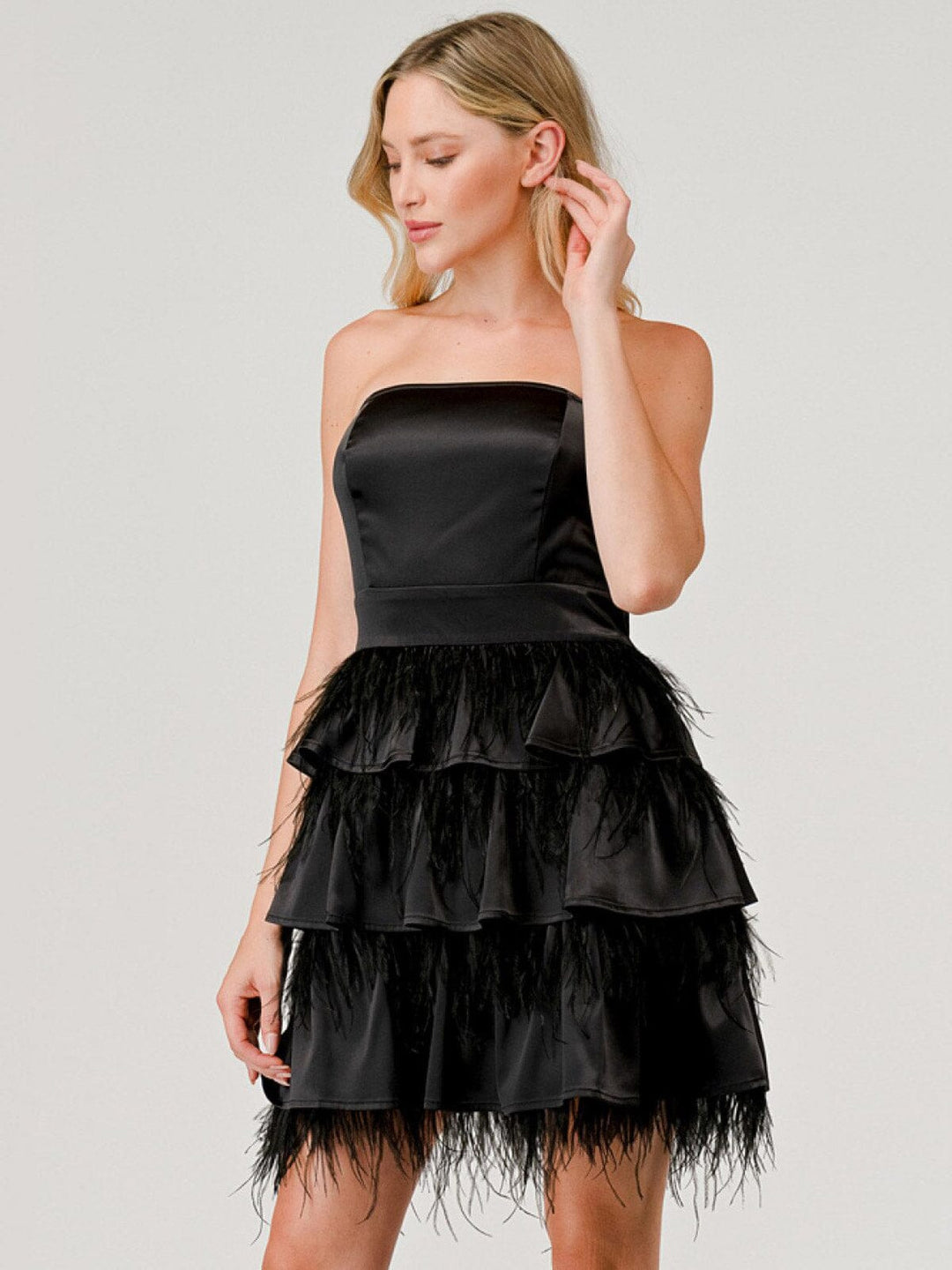 WOMEN'S SLEEVELESS BODYCON FEATHER RUFFLE TIERED MINI DRESS