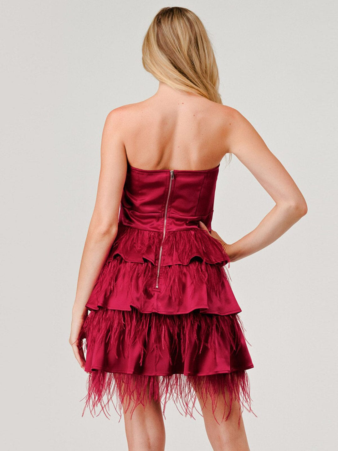 WOMEN'S SLEEVELESS BODYCON FEATHER RUFFLE TIERED MINI DRESS