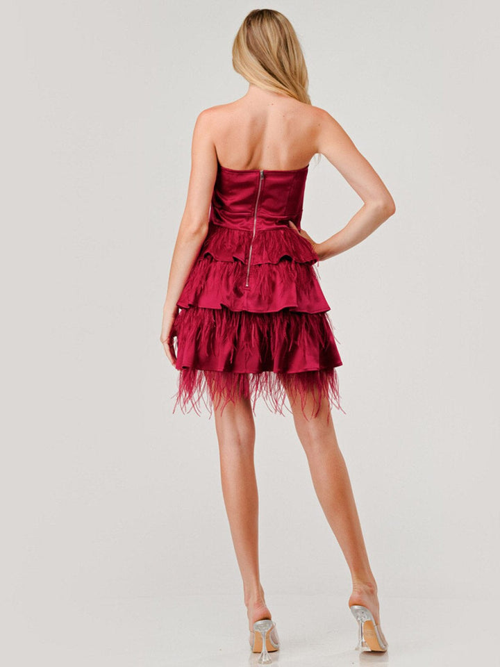 WOMEN'S SLEEVELESS BODYCON FEATHER RUFFLE TIERED MINI DRESS