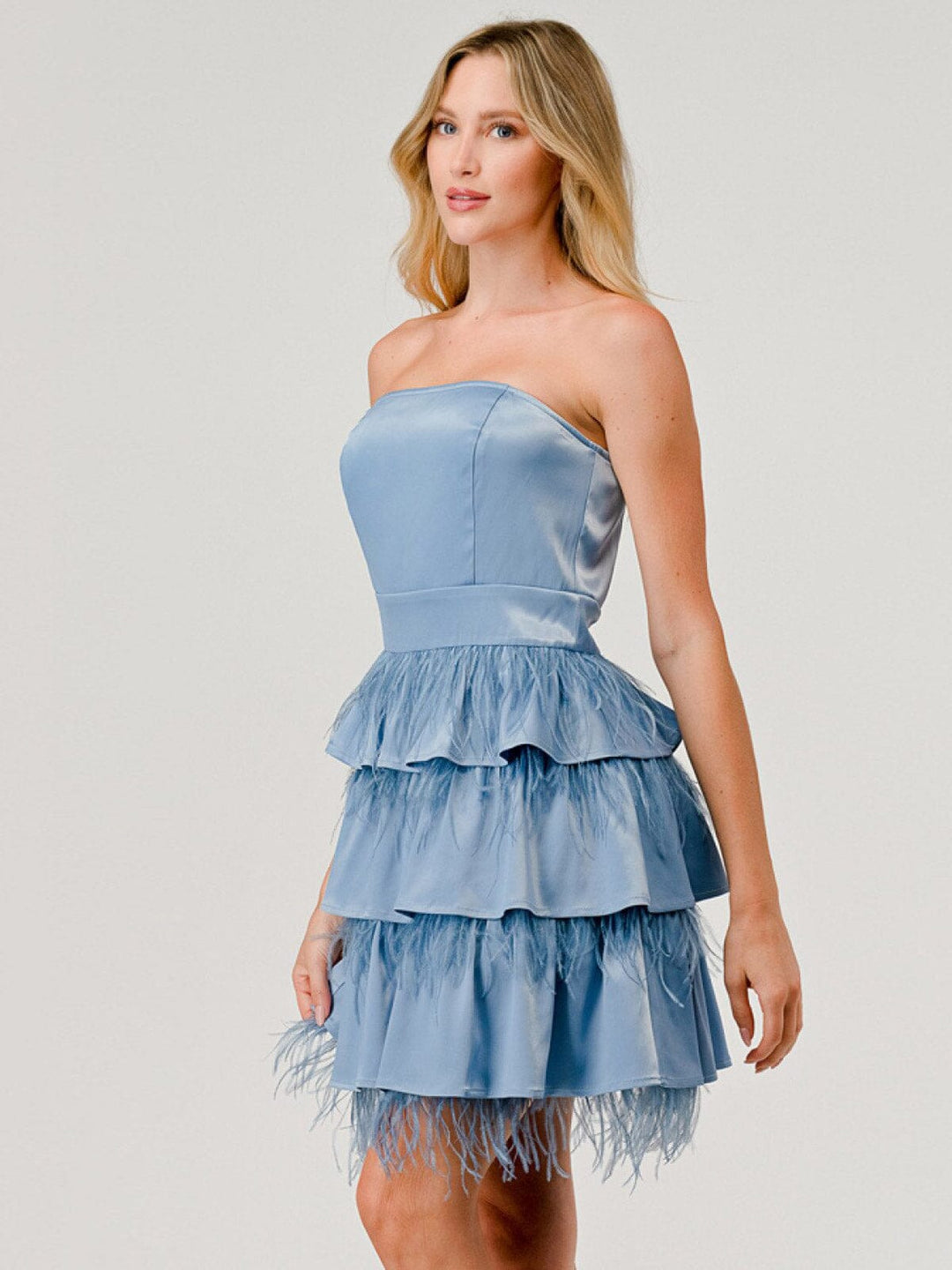 WOMEN'S SLEEVELESS BODYCON FEATHER RUFFLE TIERED MINI DRESS
