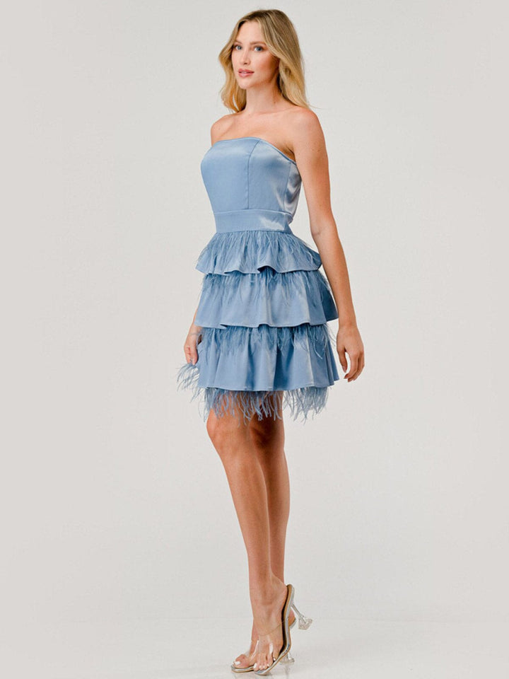 WOMEN'S SLEEVELESS BODYCON FEATHER RUFFLE TIERED MINI DRESS