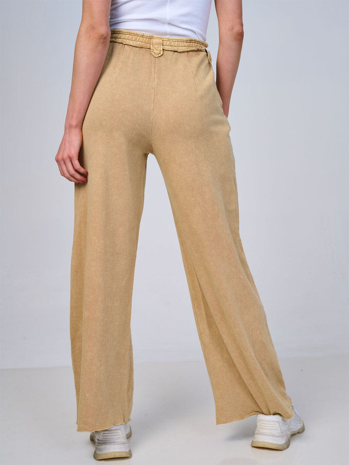 WOMEN'S BUTTON CLOSURE FRONT POCKETS WIDE LEG PANTS