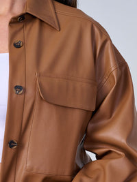 WOMEN'S LONG SLEEVE BUTTON CLOSURE FRONT POCKET PU PLEATHER JACKET