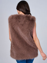 WOMEN'S SLEEVELESS BUTTON CLOSURE FRONT POCKETS FUZZY VEST