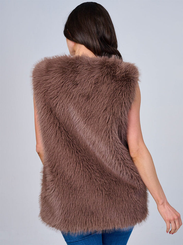 WOMEN'S SLEEVELESS BUTTON CLOSURE FRONT POCKETS FUZZY VEST