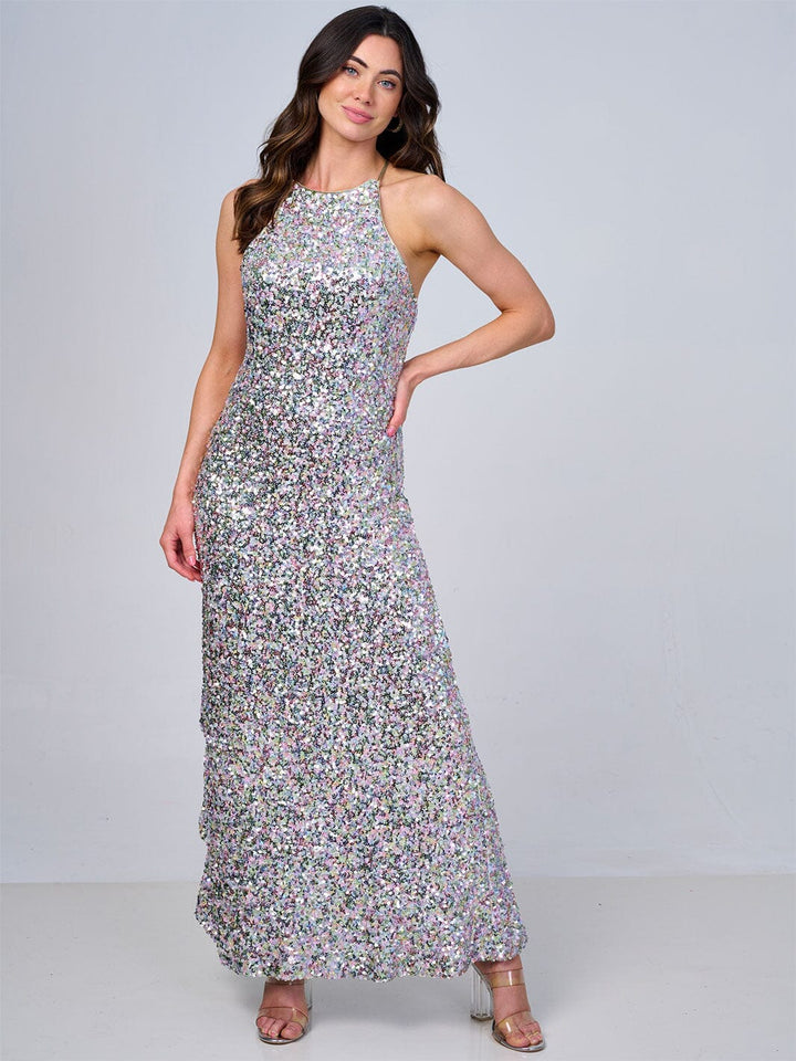 WOMEN'S SLEEVELESS OPEN BACK SEQUINS BODYCON MAXI DRESS