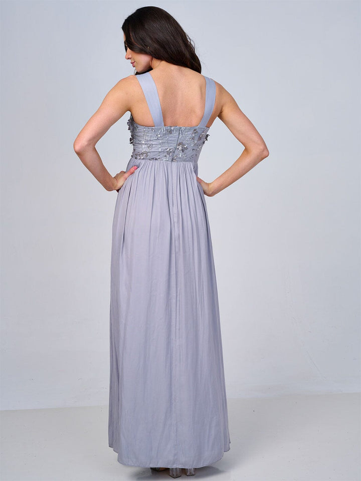 WOMEN'S SLEEVELESS FLORAL SEQUINS FRONT POCKETS MAXI DRESS