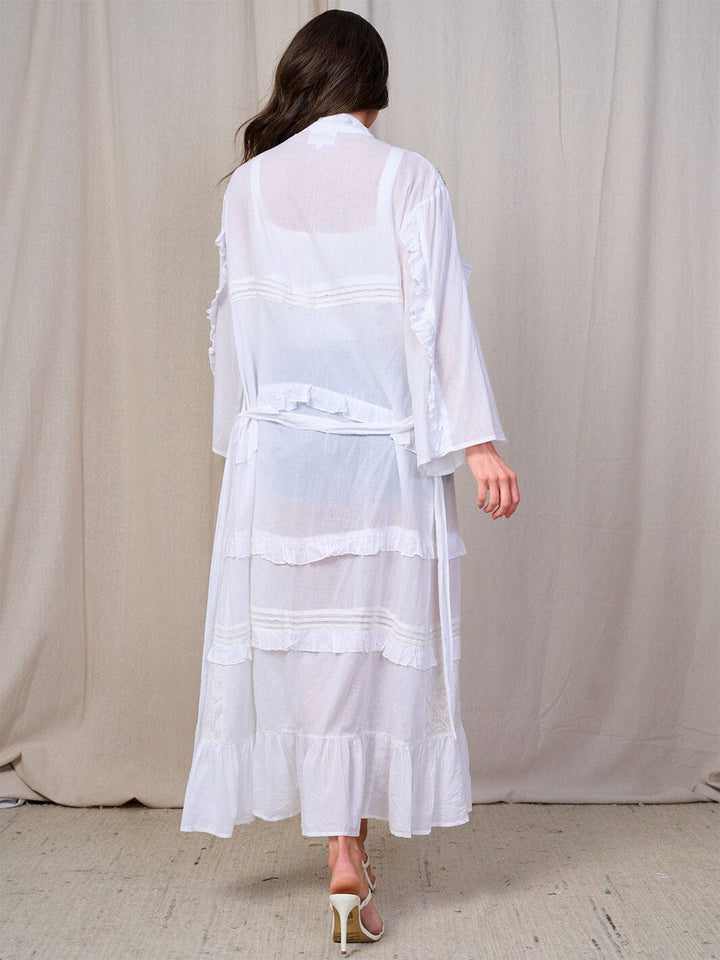 WOMEN'S LONG SLEEVES OPEN FRONT SELF TIE DETAILED KIMONO