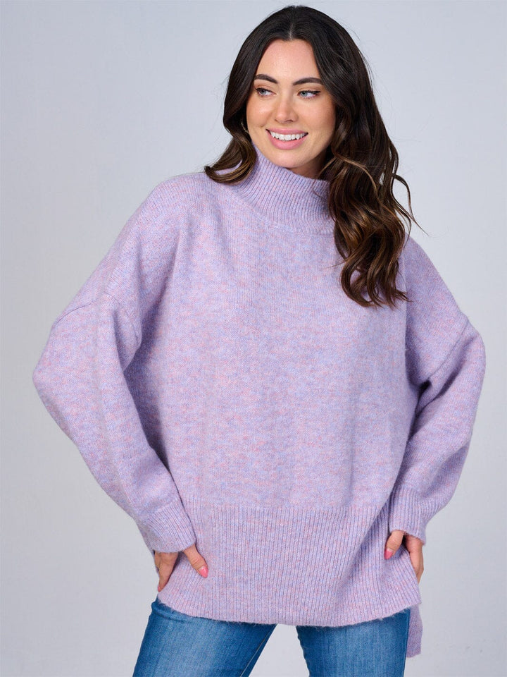 WOMEN'S LONG SLEEVE TURTLE NECK HIGH-LOW OVERSIZED SWEATER
