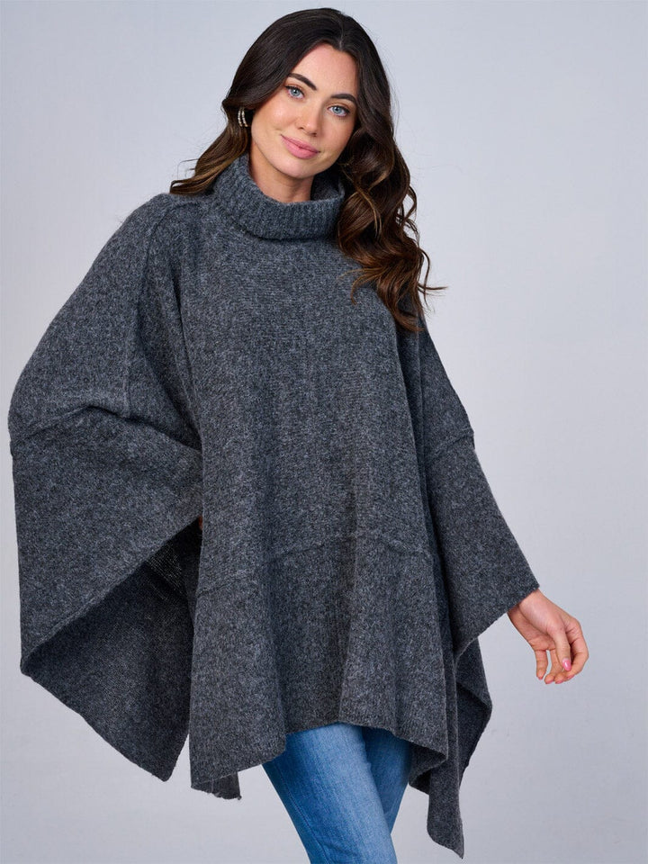 WOMEN'S LONG SLEEVE TURTLE NECK HIGH-LOW PONCHO