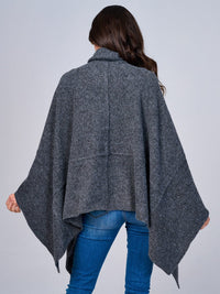 WOMEN'S LONG SLEEVE TURTLE NECK HIGH-LOW PONCHO