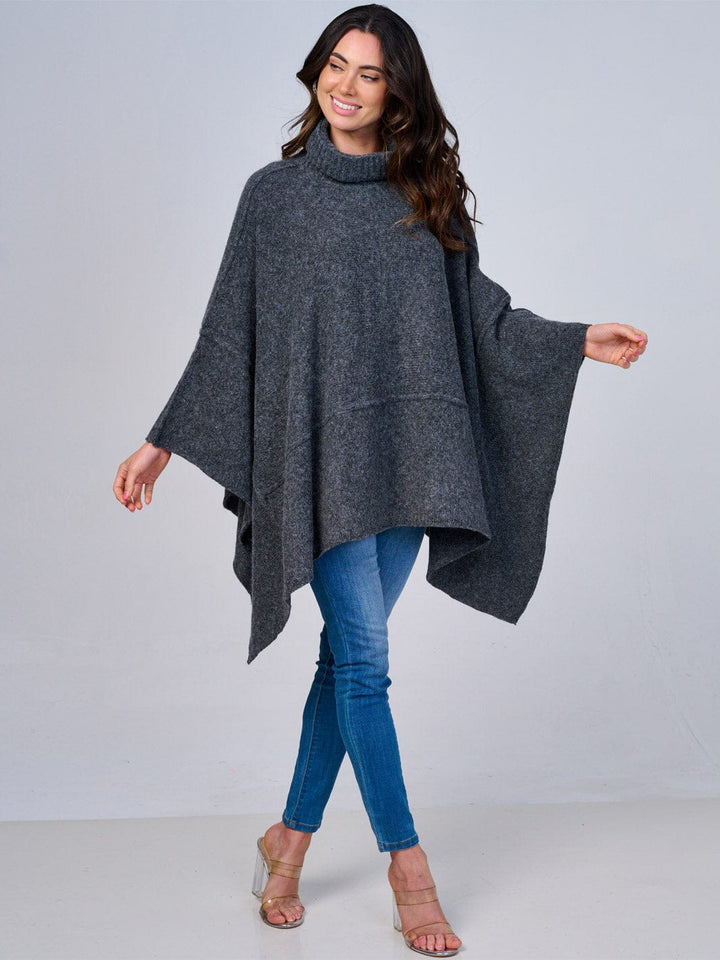WOMEN'S LONG SLEEVE TURTLE NECK HIGH-LOW PONCHO