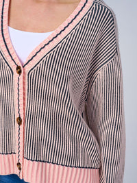 WOMEN'S LONG SLEEVE BUTTON CLOSURE RIBBED COLORBLOCK SWEATER