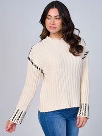 WOMEN'S LONG SLEEVE TRIM DETAILED PULLOVER KNIT SWEATER