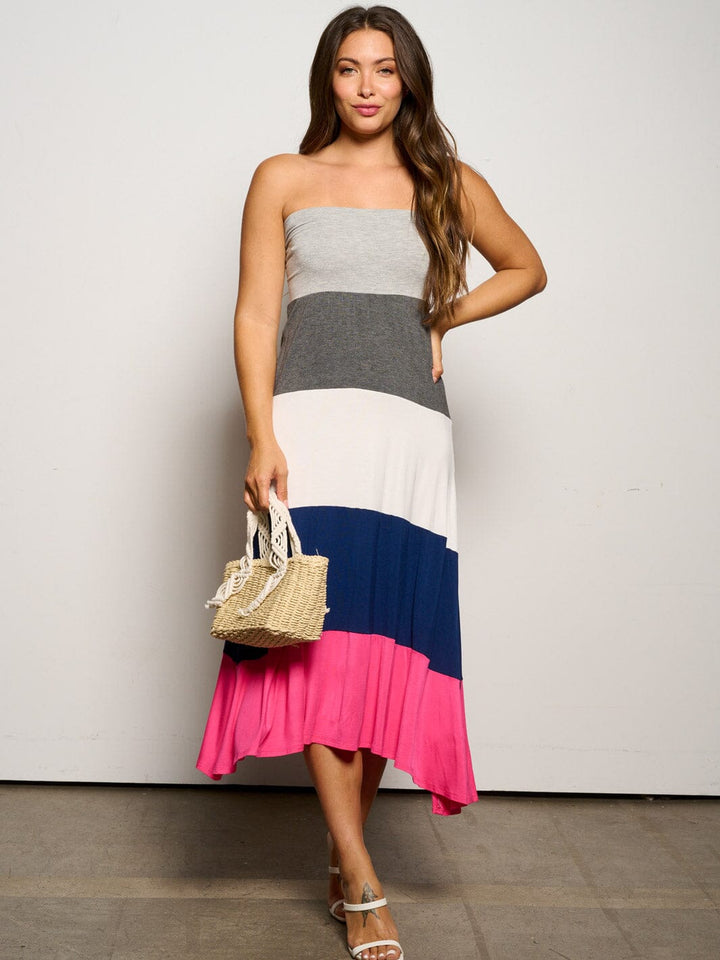 WOMEN'S SLEEVELESS COLORBLOCK TUBE MAXI DRESS