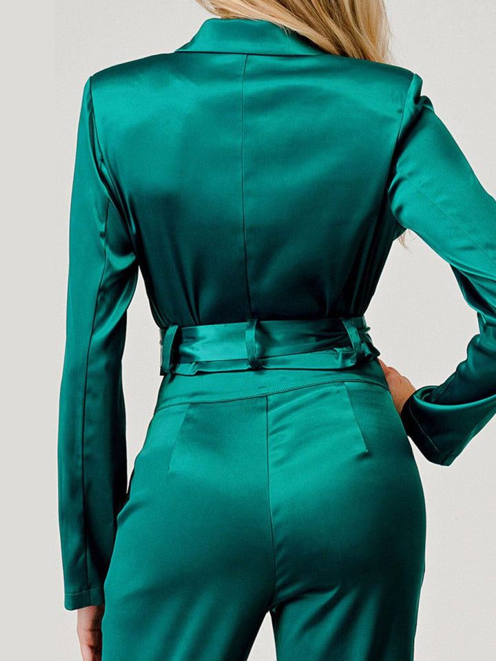 WOMEN'S LONG SLEEVE BLAZER & FEATHER DETAILED PANTS 2PC. SET