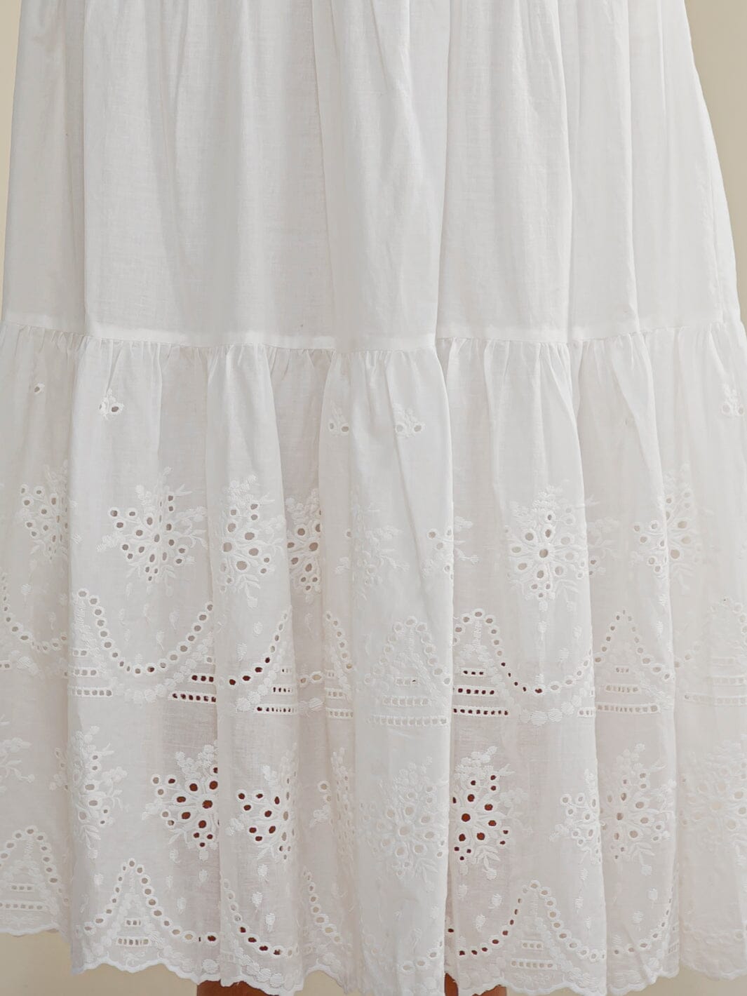 WOMEN'S ELASTIC WAIST SELF TIE TIERED EYELET MAXI SKIRT