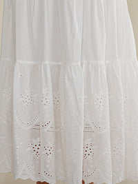 WOMEN'S ELASTIC WAIST SELF TIE TIERED EYELET MAXI SKIRT