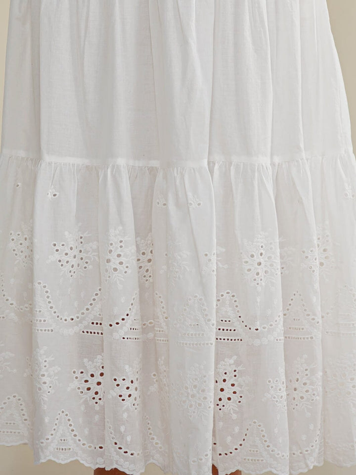WOMEN'S ELASTIC WAIST SELF TIE TIERED EYELET MAXI SKIRT
