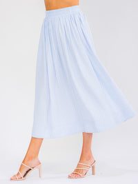 WOMEN'S ELASTIC WAIST FRONT POCKETS COLORBLOCK STRIPES MIDI SKIRT