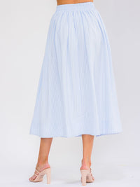 WOMEN'S ELASTIC WAIST FRONT POCKETS COLORBLOCK STRIPES MIDI SKIRT