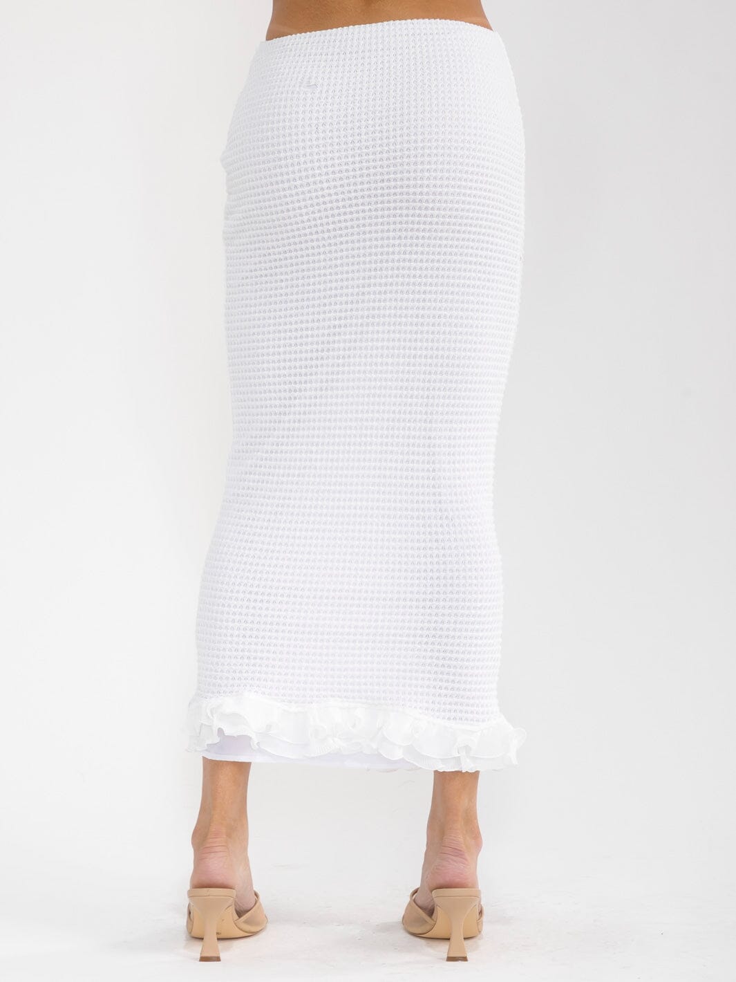 WOMEN'S ELASTIC WAIST WAFFLE RUFFLE BOTTOM HEM MAXI SKIRT