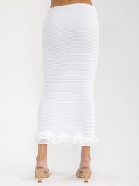 WOMEN'S ELASTIC WAIST WAFFLE RUFFLE BOTTOM HEM MAXI SKIRT
