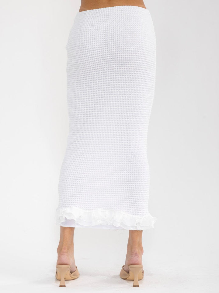 WOMEN'S ELASTIC WAIST WAFFLE RUFFLE BOTTOM HEM MAXI SKIRT