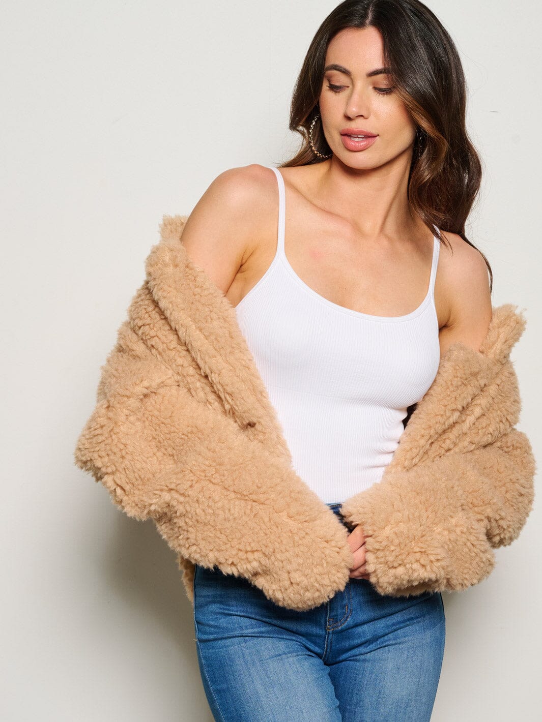 WOMEN'S LONG SLEEVE BUTTON CLOSURE SHERPA JACKET