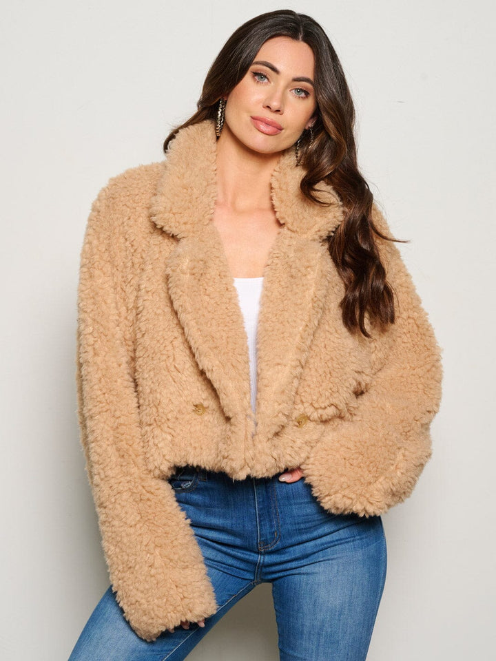 WOMEN'S LONG SLEEVE BUTTON CLOSURE SHERPA JACKET