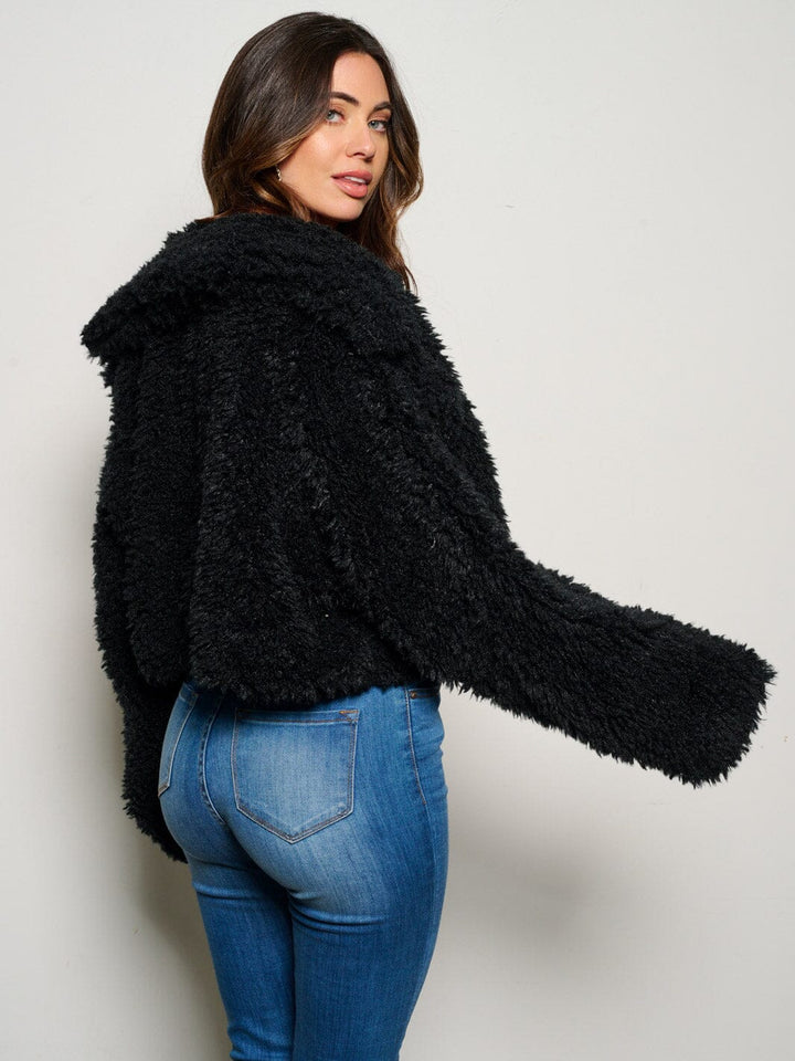 WOMEN'S LONG SLEEVE BUTTON CLOSURE SHERPA JACKET