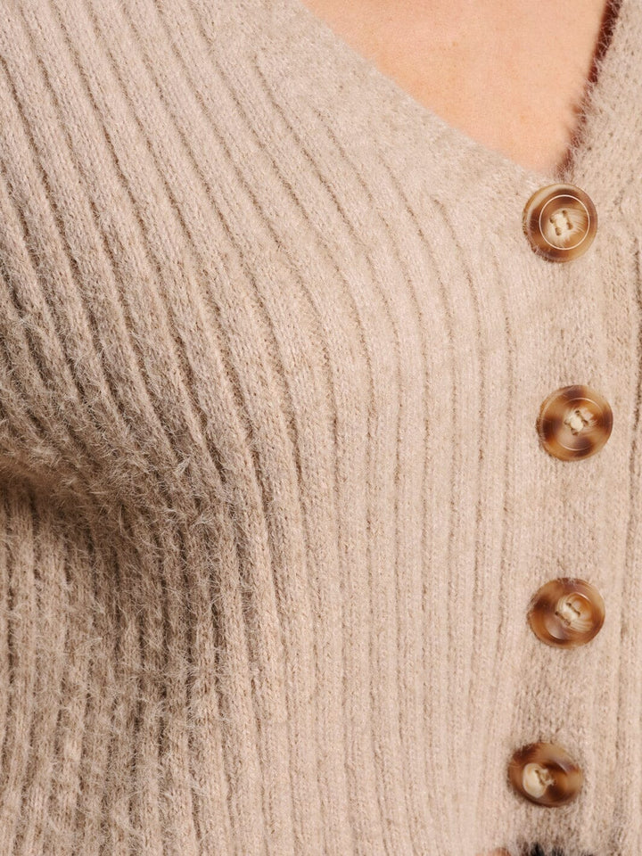 WOMEN'S LONG SLEEVE BUTTON UP FUZZY CARDIGAN