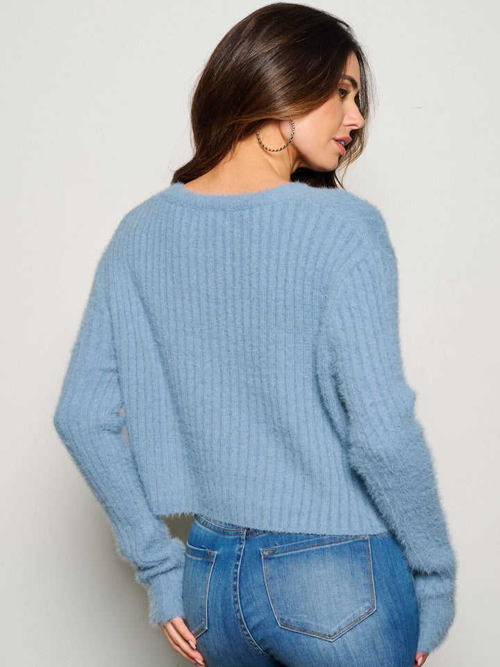 WOMEN'S LONG SLEEVE BUTTON UP FUZZY CARDIGAN