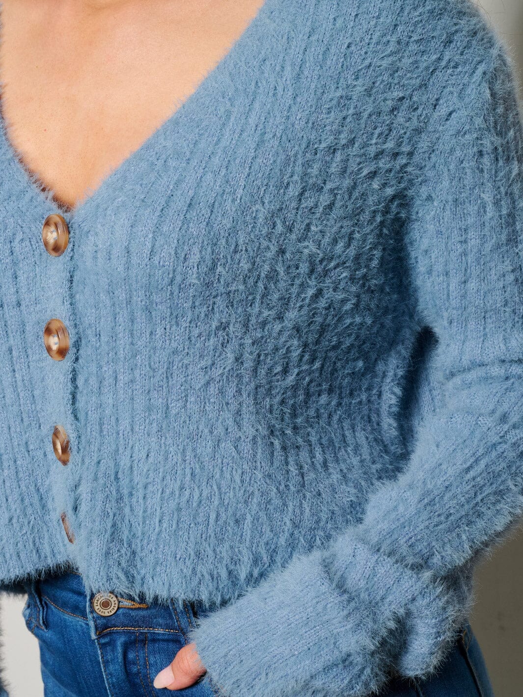 WOMEN'S LONG SLEEVE BUTTON UP FUZZY CARDIGAN