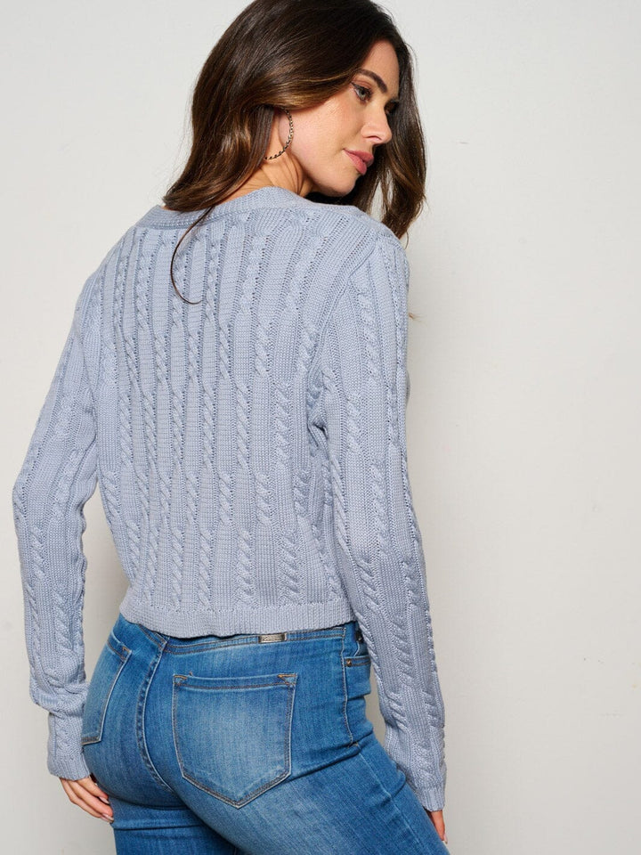 WOMEN'S LONG SLEEVE BUTTON UP CABLW KNIT CARDIGAN